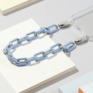 OSSA BLUE ENAMEL SILVER CHAIN PHONE STRAP WRISTLET WITH DUSTBAG
